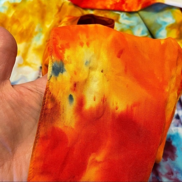 Crossbody tie dye reusable washable L tote orange gold brown - Picture 7 of 10